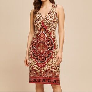 London Times Boho Medallion Print Dress | Size 8 – Sleeveless V-Neck Leopard